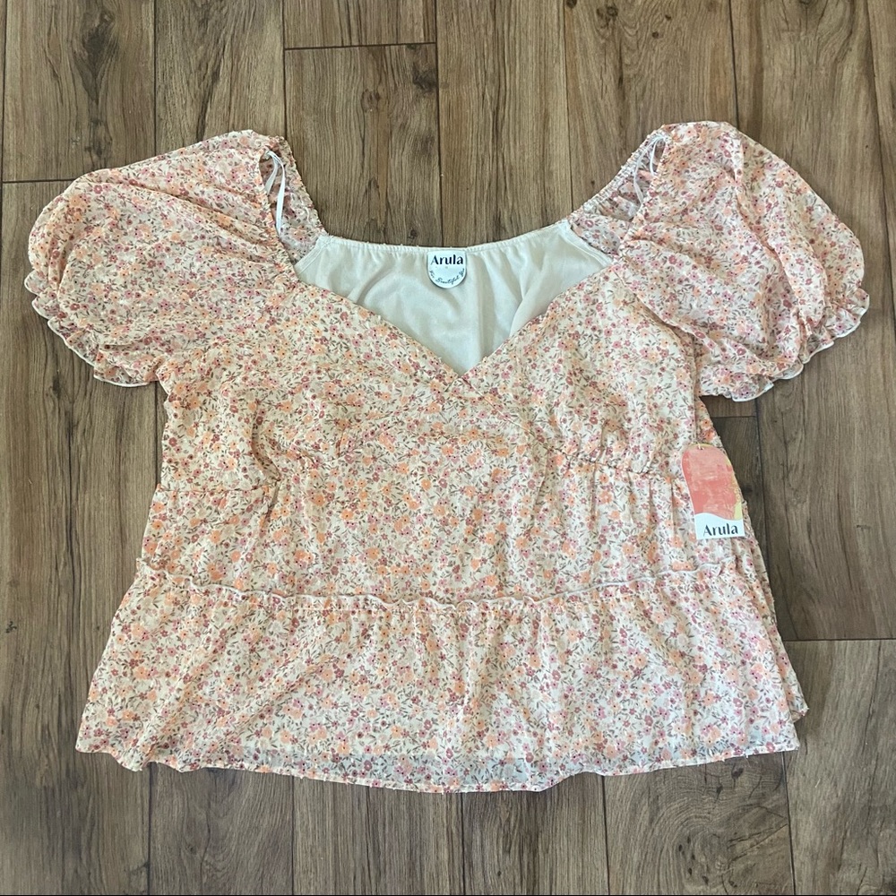 NWT Arula Floral Baby Doll Shirt Apricot Size B 2X